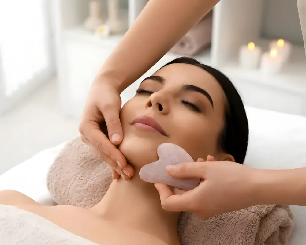 femme avec un gua sha