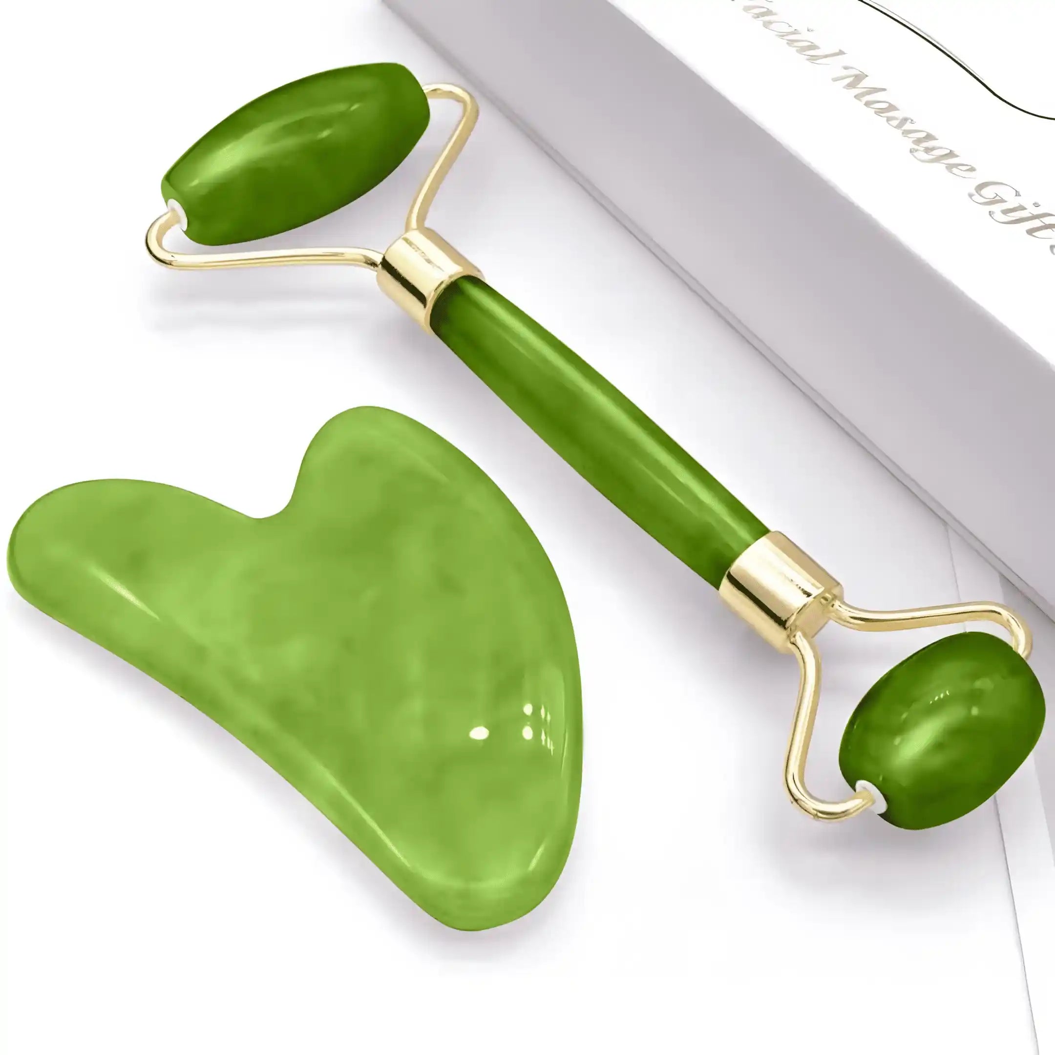 Outils de Gua Sha vert avec planche et rouleau