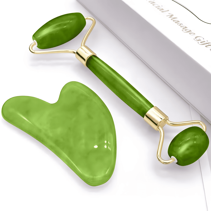 Outils de Gua Sha vert avec planche et rouleau
