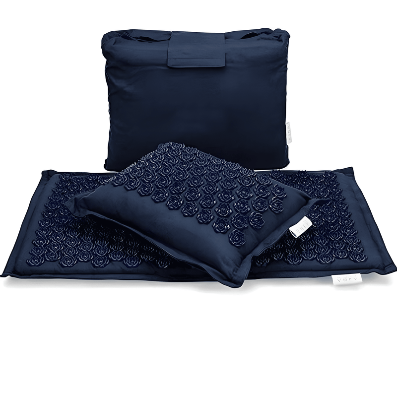 Tapis acupression avec sac et coussin bleu 