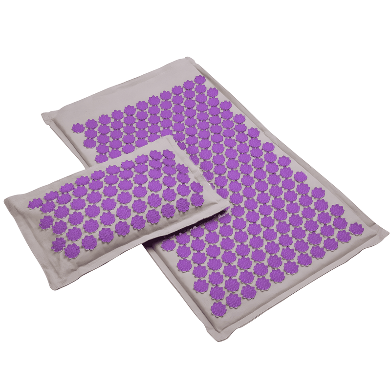 Tapis acupression champs de fleur avec son coussin gris et violet